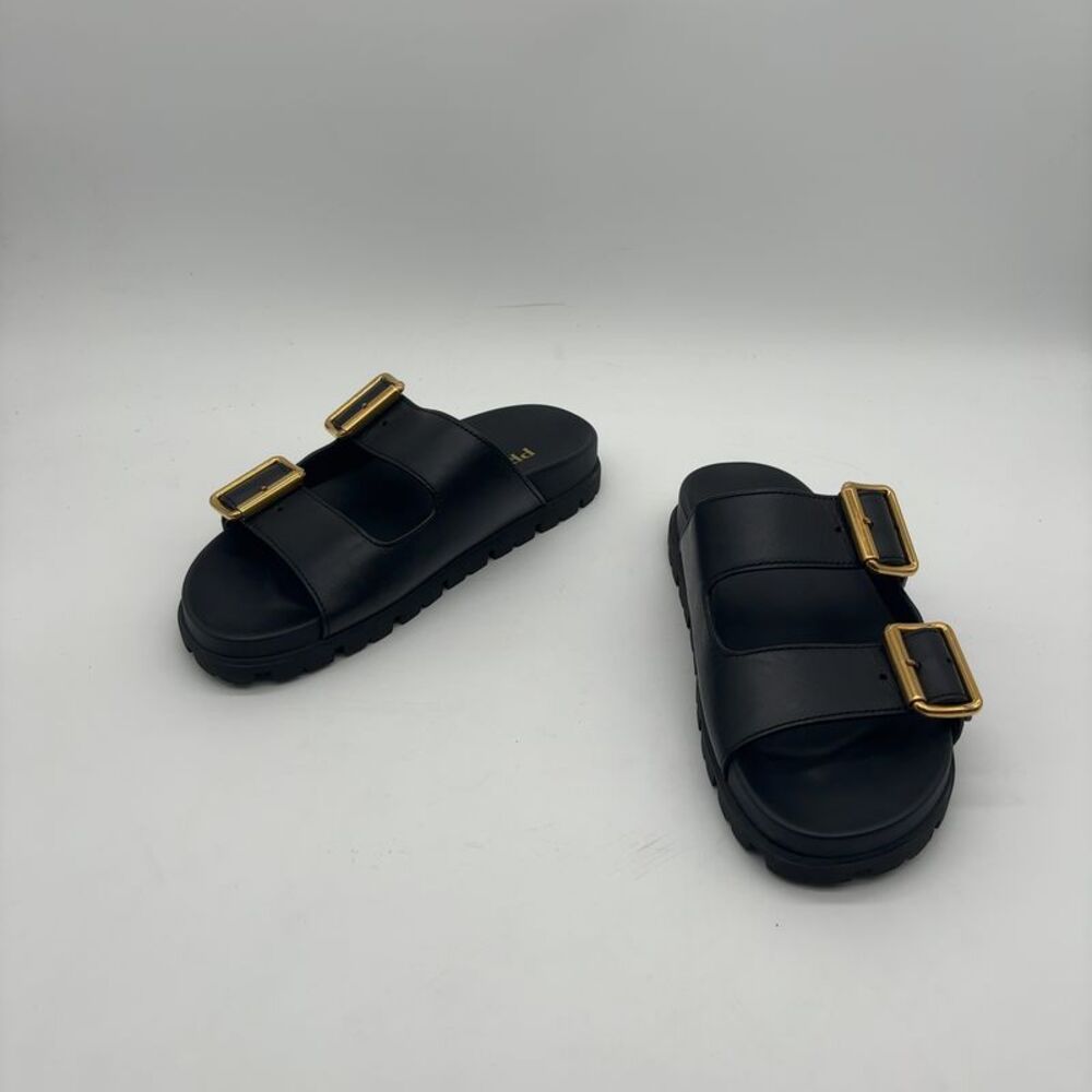 Prada Black Leather Double Strap Slides